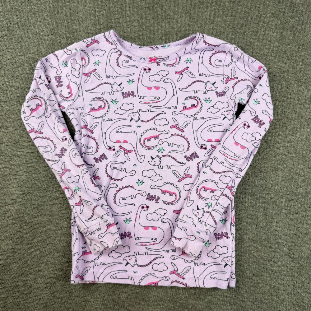 Carter's Pajama Top Girls 8 Purple Dinosaur Long Sleeve Snug Fit Cotton ROAR